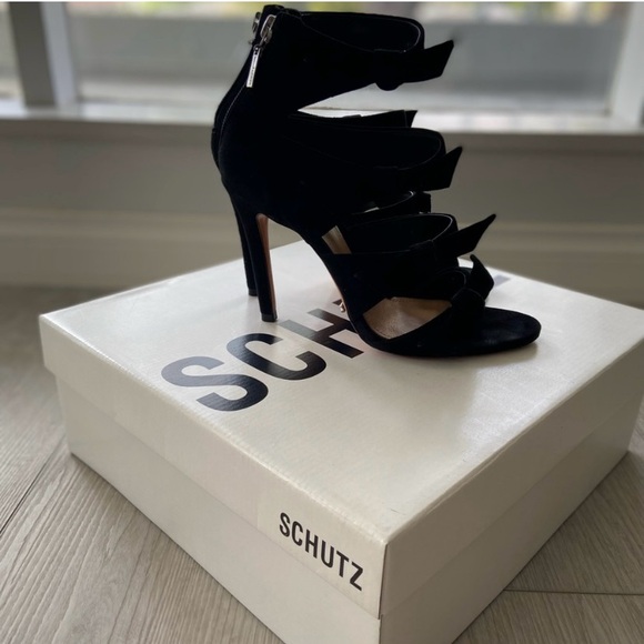 Schutz Black Suede Miranda Bow Heels - Picture 5 of 13